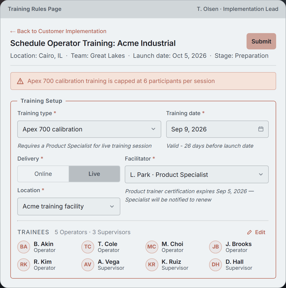Training Rules Page mock