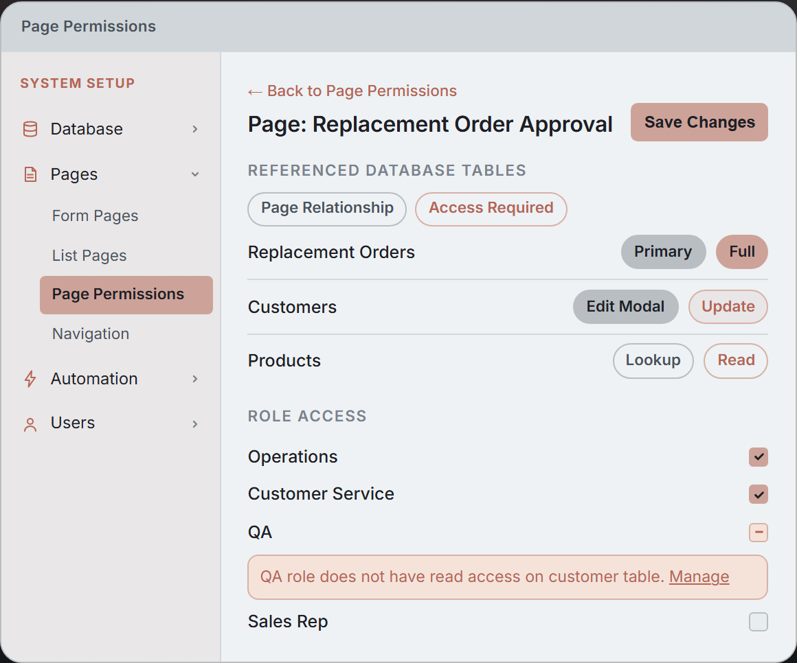 Page Permissions mock