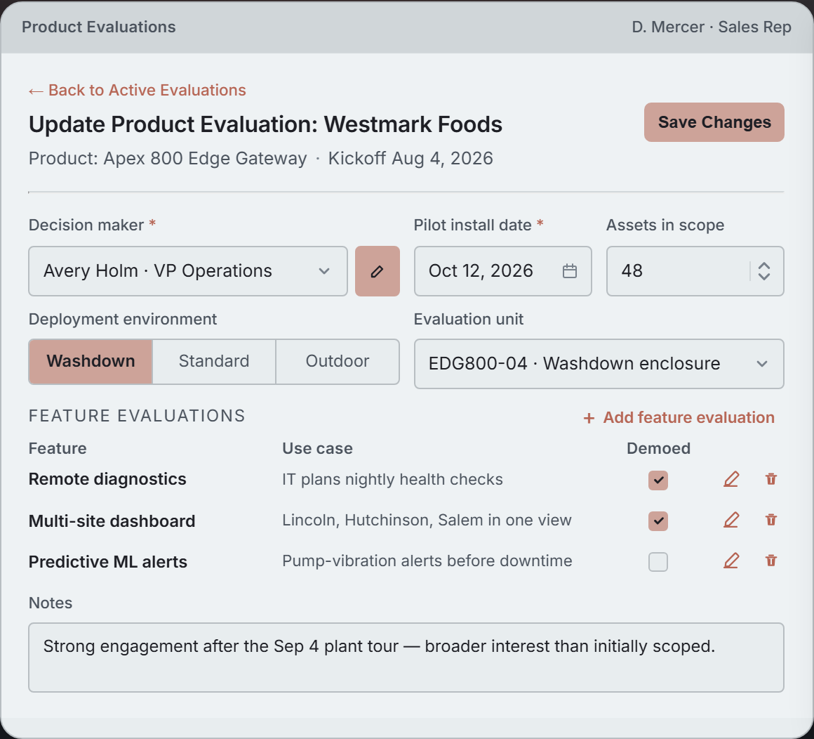 Product Evaluations mock