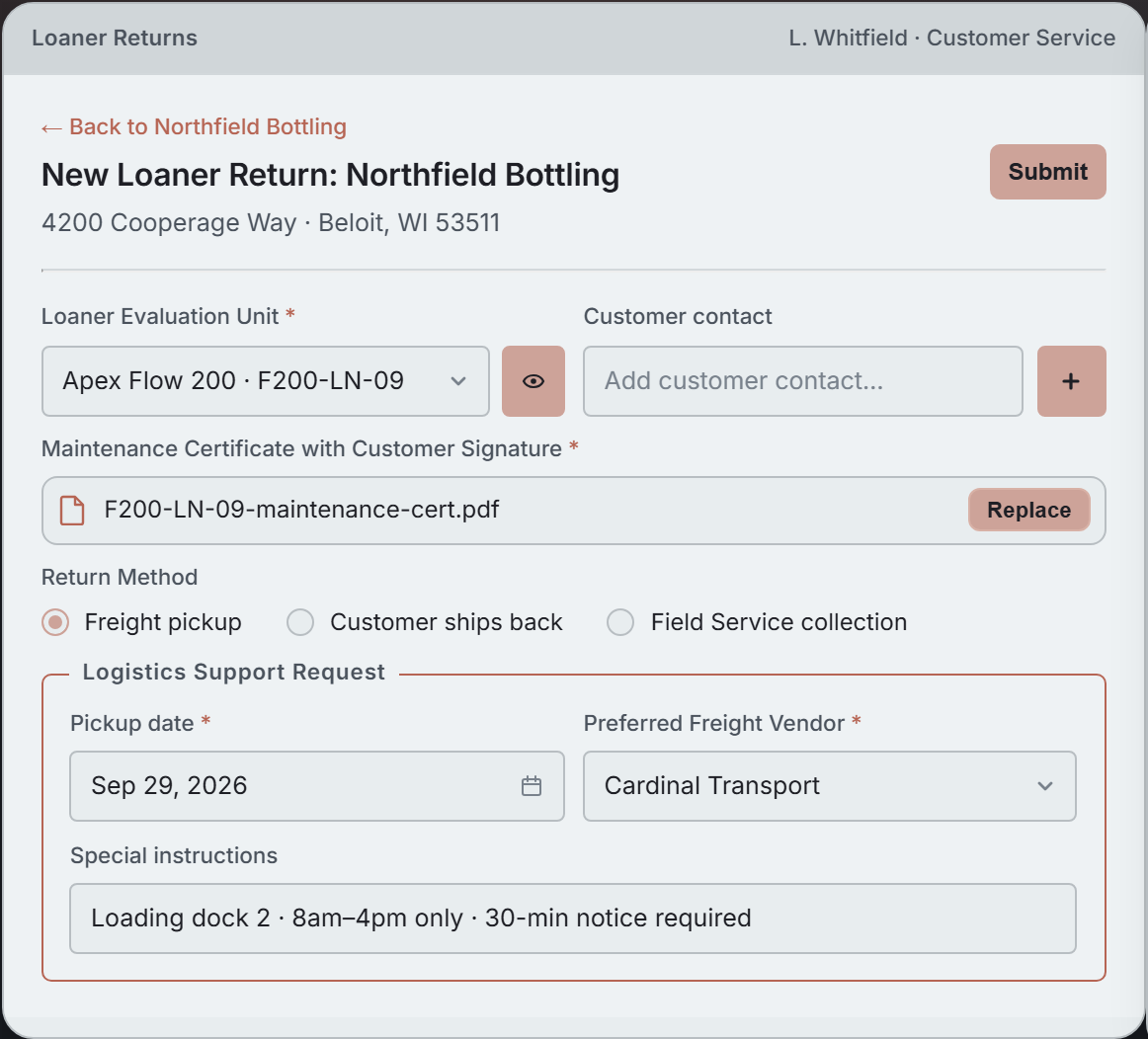 Loaner Returns mock