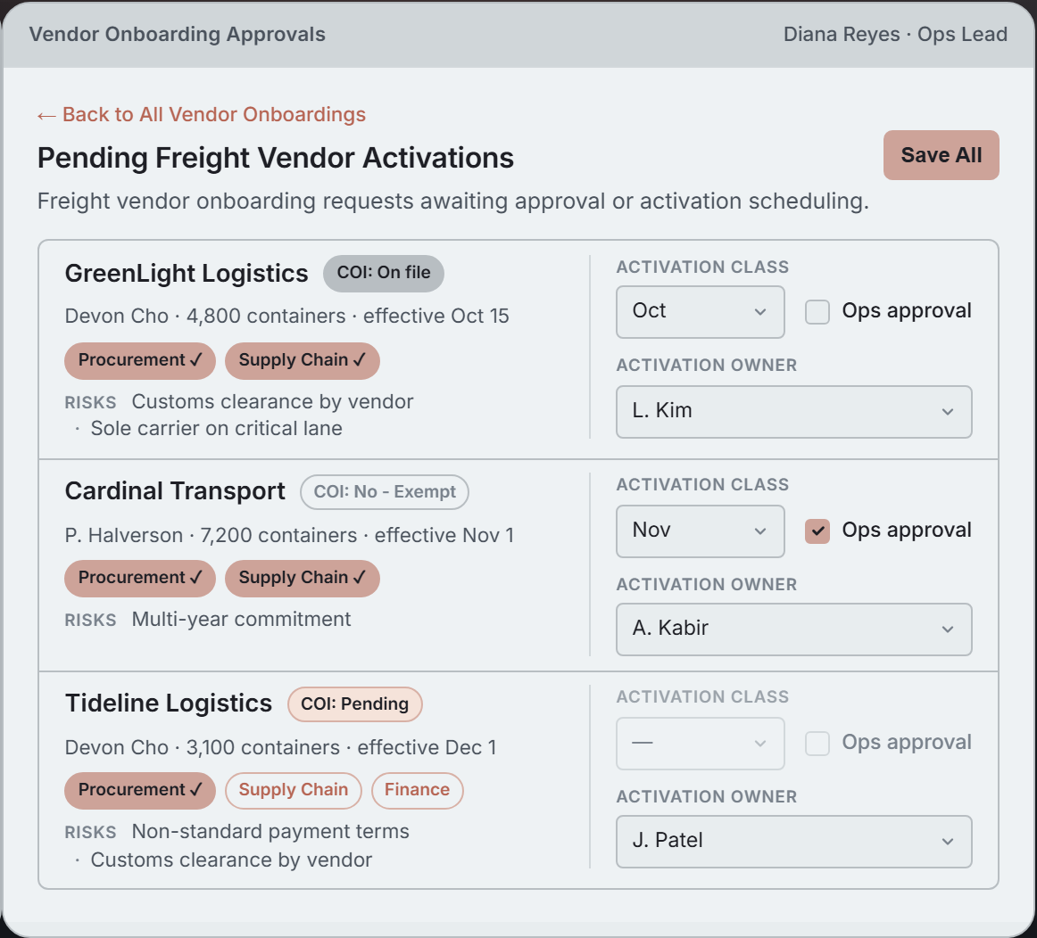 Vendor Onboarding Approvals mock